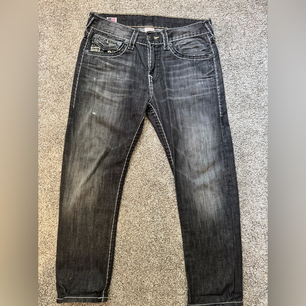 True Religion Jeans Men's Ricky Super T Wolf Black Stitch 32 M08859DI5